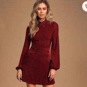 NWT Lulus Ticket to Chic Striped Velvet Balloon Sleeve Dress - Size Small
